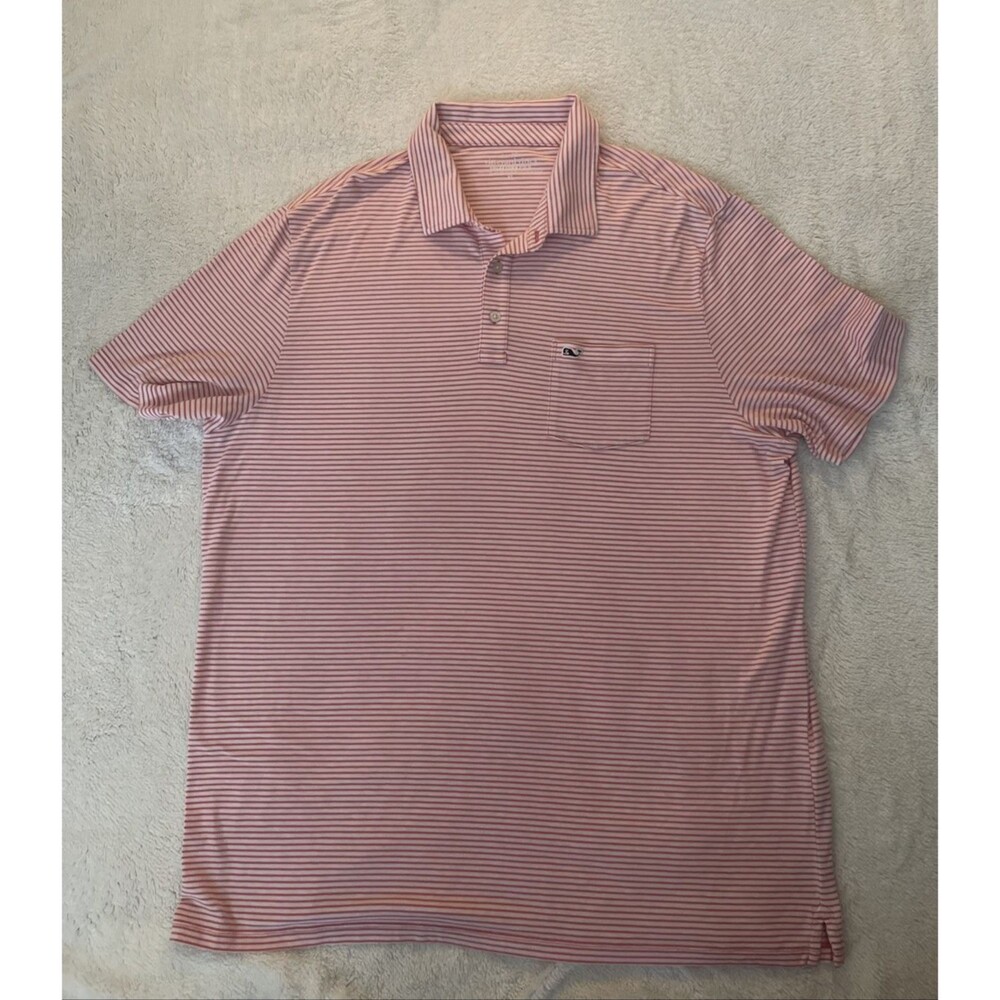 Vineyard Vines Edgartown Polo Shirt XL Pink Striped Whale Logo Pima Stretch Golf